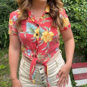 Vintage Coral Hawaiian cropped tie top